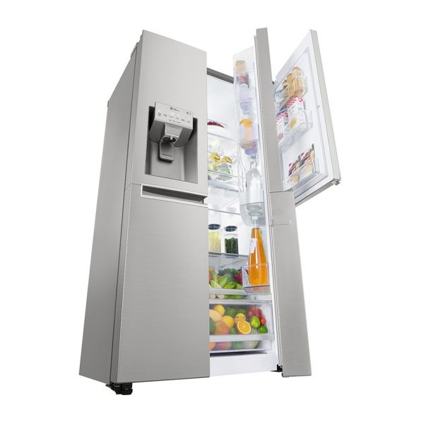 LG side by side refrigerator, 668 liters, LED screen, touch control, stainless steel